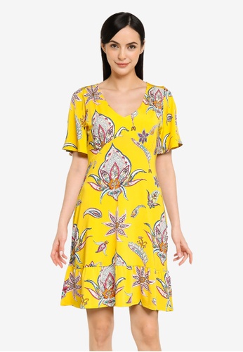 Desigual yellow V-neckline Print Dress 2564AAACF76D27GS_1