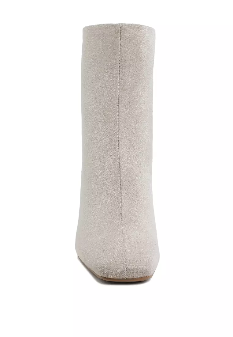 Square Toe Microfiber Ankle Boots in Beige