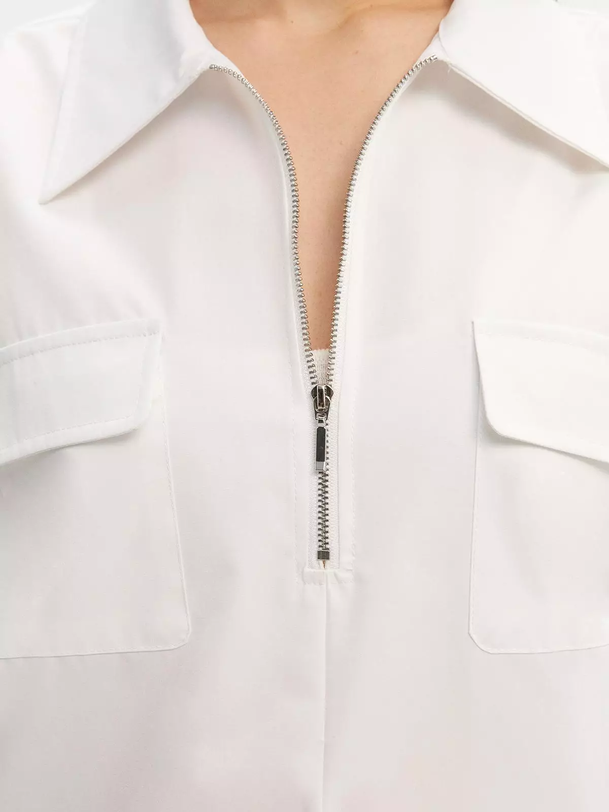 Bow-Tie Back Zipper Blouse - White