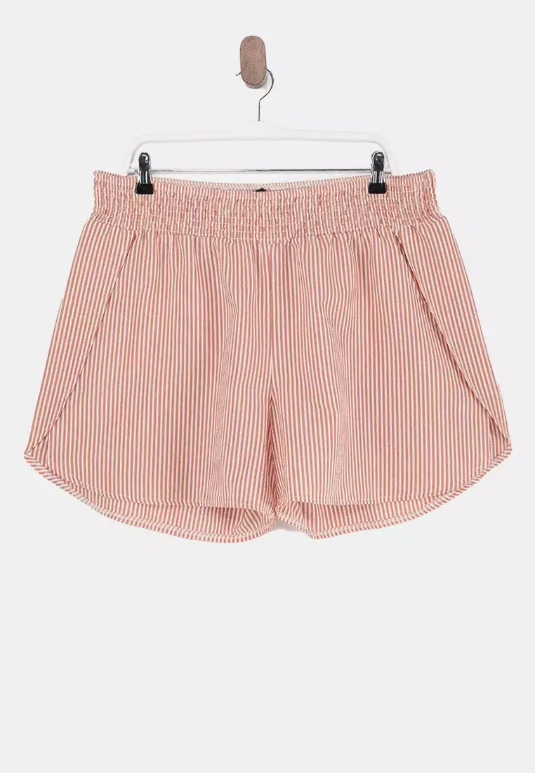 Beachwear Salmon Striped Seersucker Textured Fabric Plus Size Beach Shorts Tbbss26Ap00007