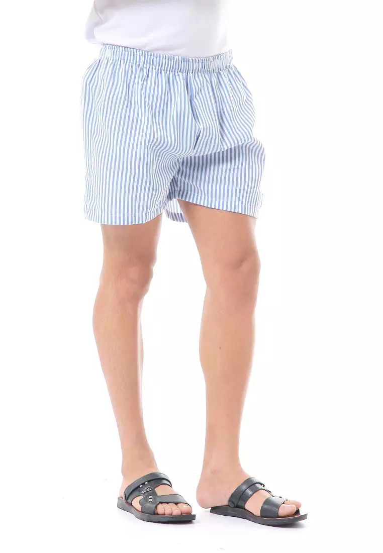 Grissham Celana Pendek Pria Boxer Kasual Stripe Motive Material Cotton ORIGINAL - Blue