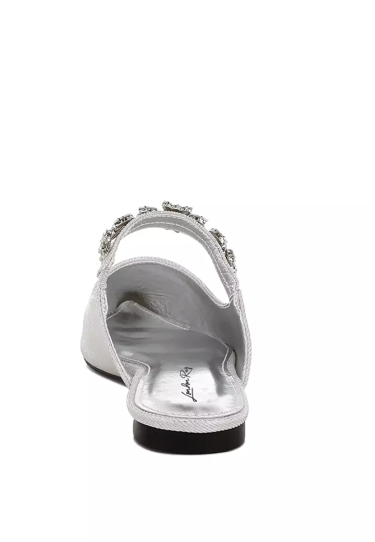 Sandal Tali Berlian Imitasi Glitter Warna Perak