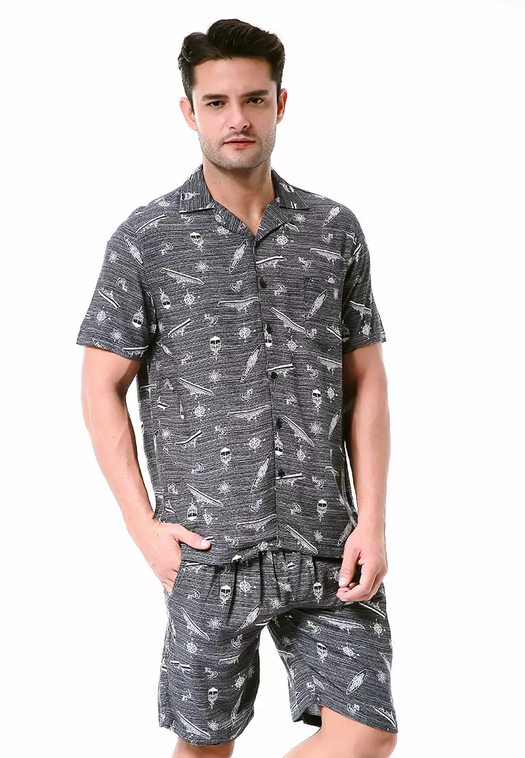 Deon Piyama Pria Ship Motive Kemeja One Set Lengan Pendek Material Rayon ORIGINAL - Gray