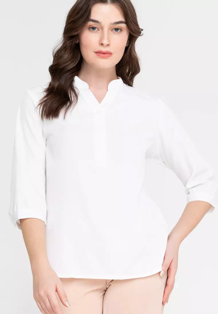Lars Mandarin Collar 3/4 Sleeve Top