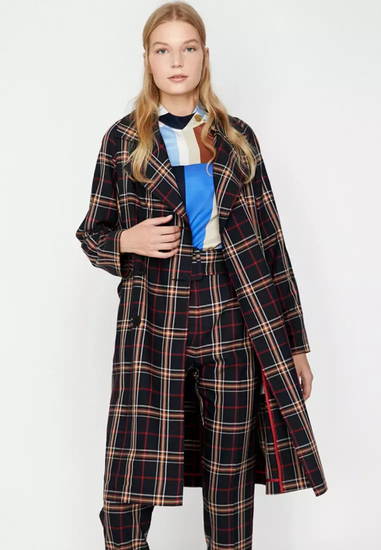 Buy KOTON Checkered Trench Coat 2025 Online ZALORA Philippines