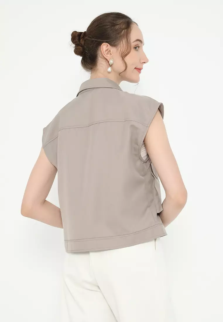 Plain Vest With Pocket in Mocca By Brilliant Girl Warna MOCCA