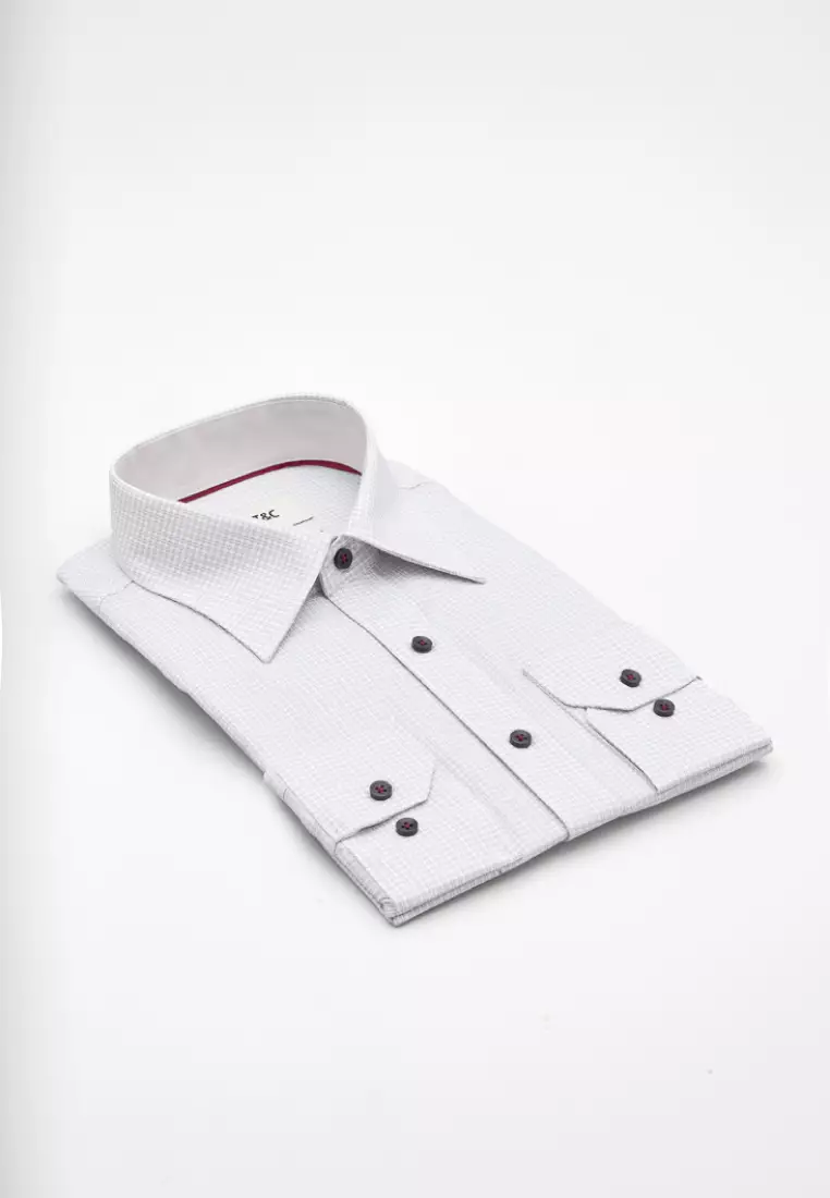 Light Gray Checkered Pattern Slim Fit Shirt