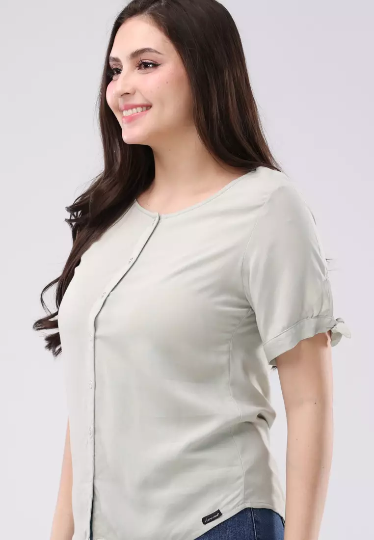 Plain Rayon Woven Short Sleeves Blouse