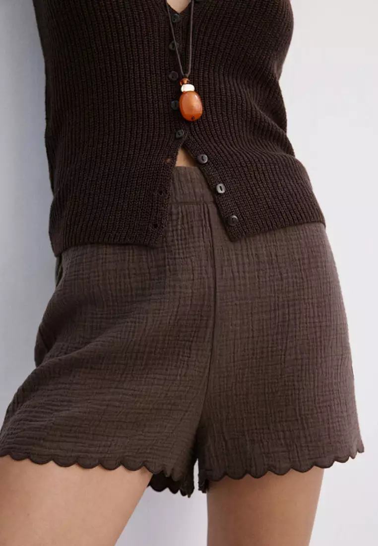 Cotton Shorts With Scalloped Details