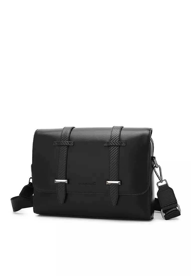 Men s Leather Chest Bag Crossbody Bag Shoulder Sling Bag Black