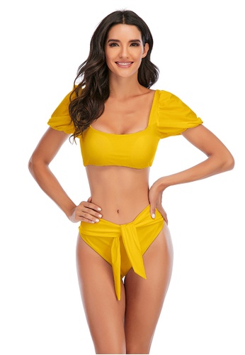 LYCKA yellow LKL7059a-European Style Lady Two-Piece Swimsuit-Yellow C351FUS8563AD9GS_1