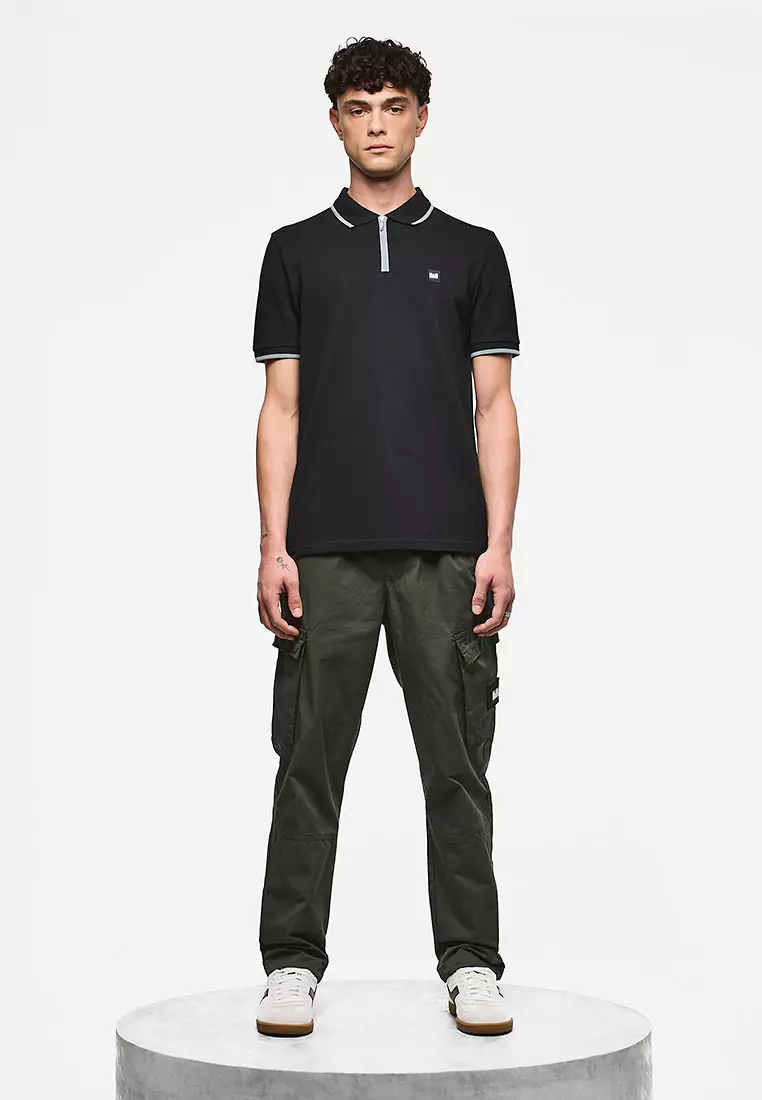 MENS BLACK/PORPOISE MONTI ZIP POLO WITH PARACHUTE DETAIL