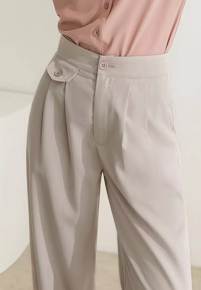 造型口袋打褶直筒西裝褲《BA6851》