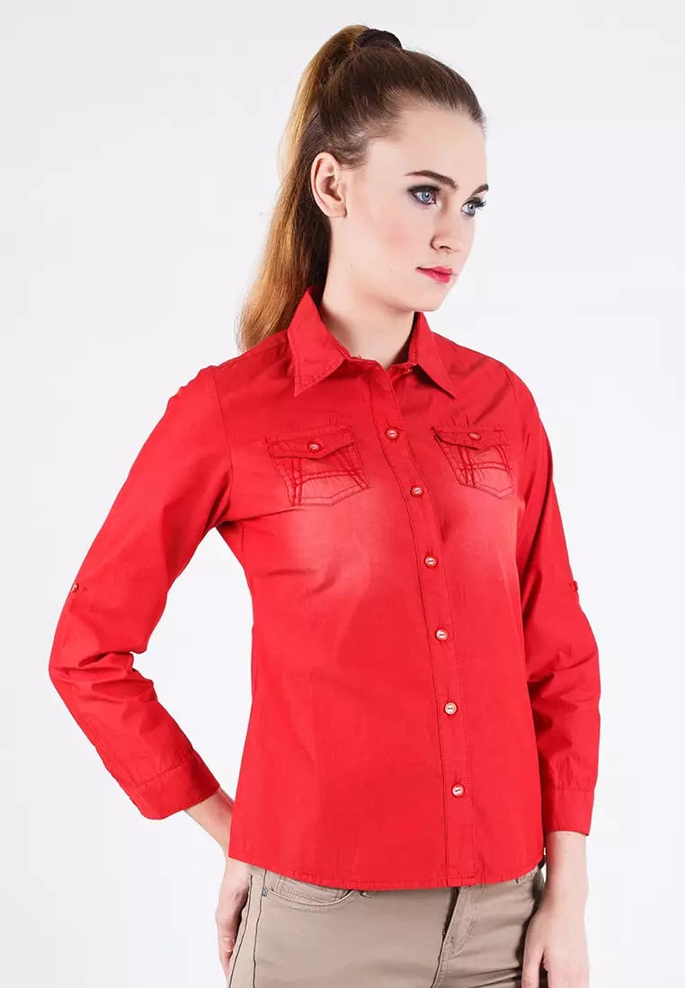 LGS - Regular Fit - Kaos Wanita - Kemeja - Merah - Long Sleeve - LSH.383.O1187L.462.I.C
