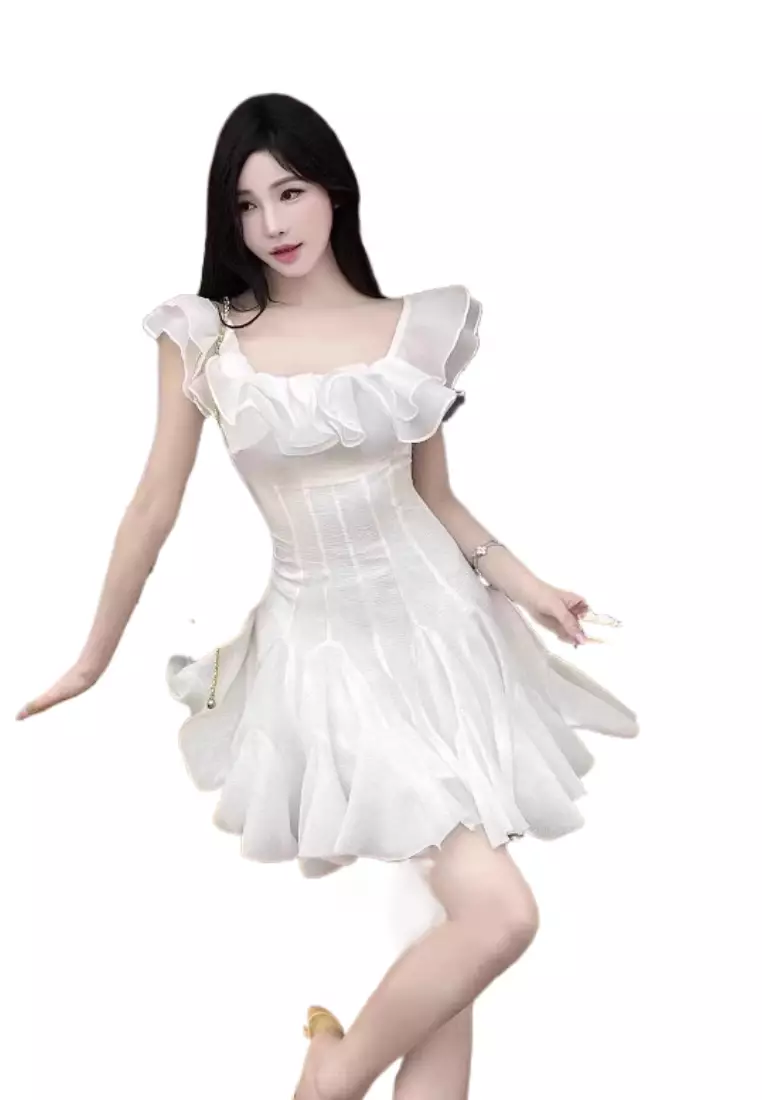 Off Shoulder Ruffled Mini Dress CA26022438W
