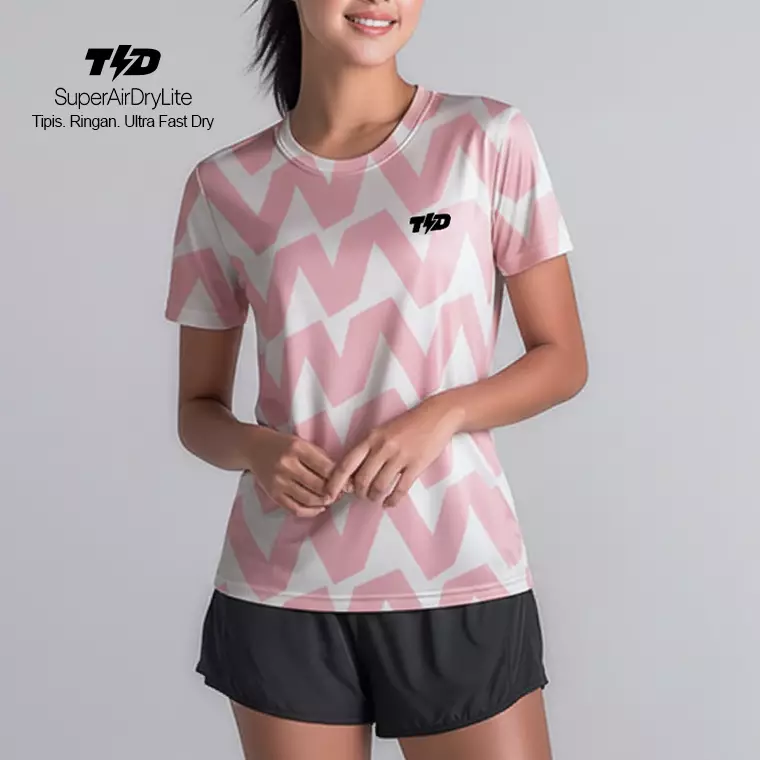 TDACTIVE Kaos Lari Wanita Lengan Pendek Motif big zigzag superairdrylite baby pink LSE80