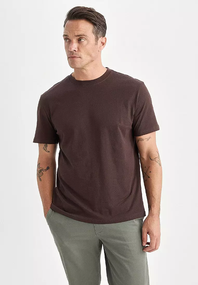 New Regular Fit Crew Neck Basic Plain Short Sleeve T-Shirt