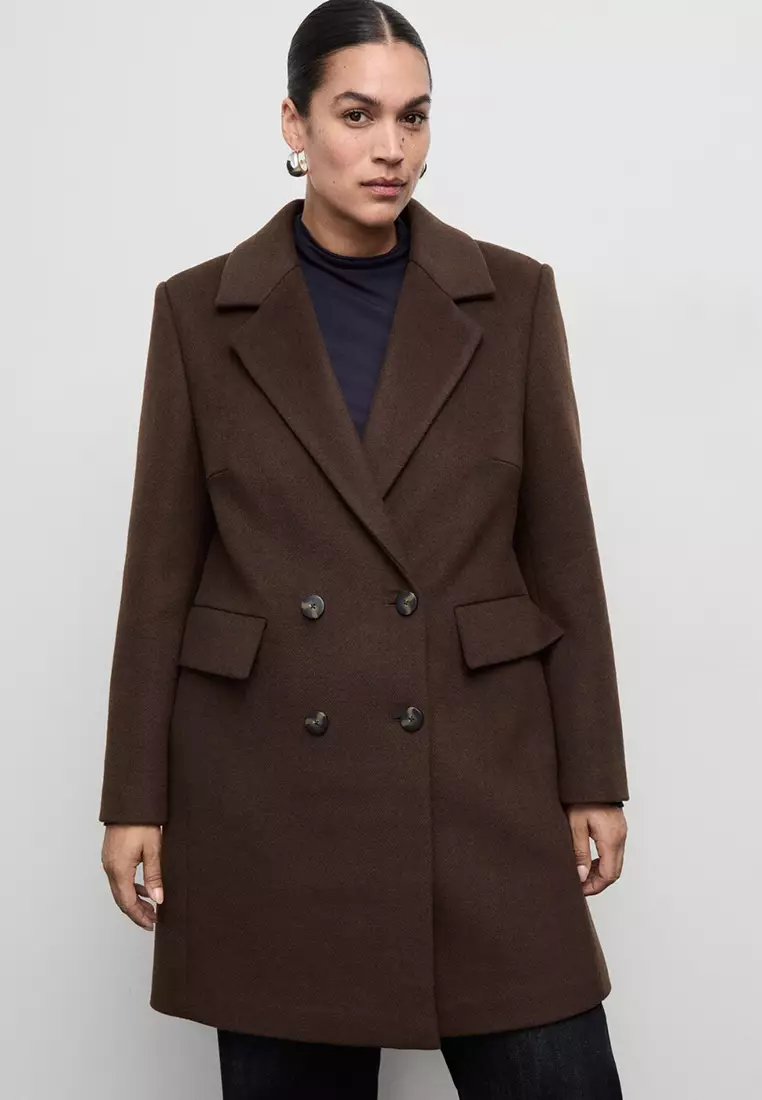 Double-Button Wool Blend Coat
