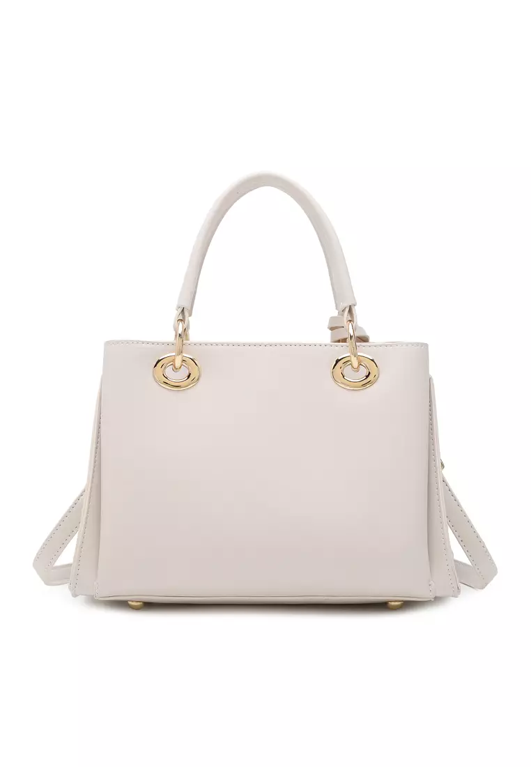 Women's Zig Zag Quilted Top Handle Bag / Crossbody Bag / Shoulder Bag - White