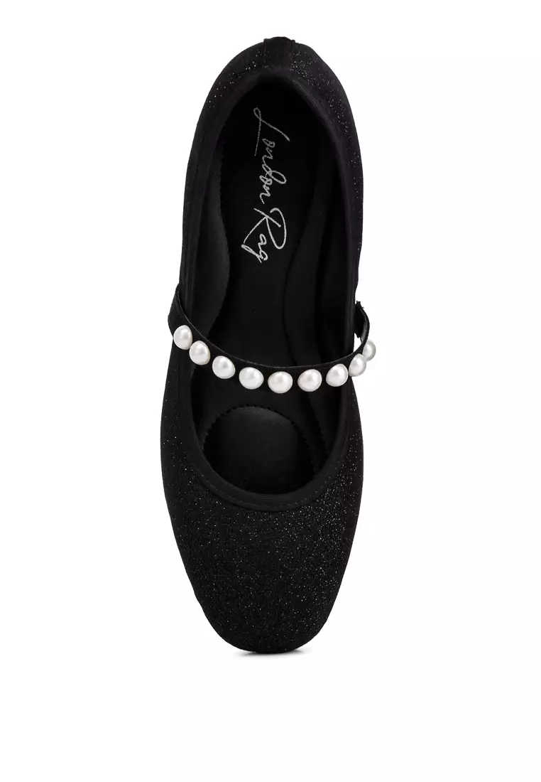 Black Pearl Embellished Ballerina Flats