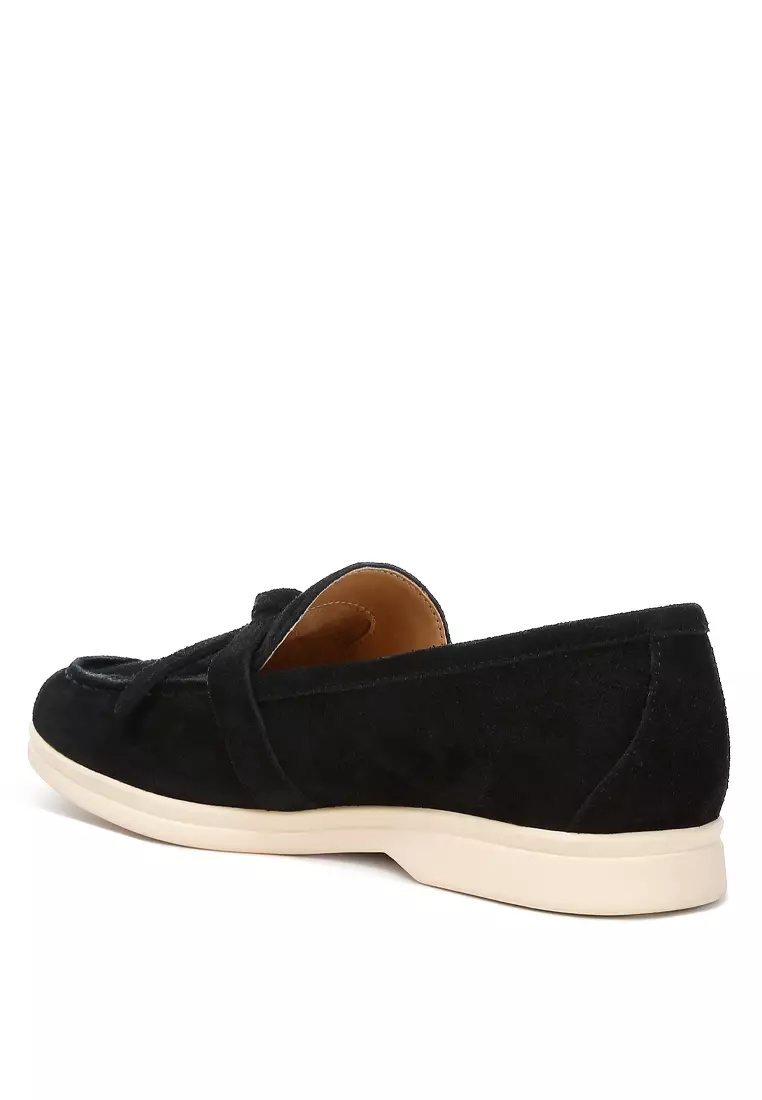 Black Suede Knot Detailed Loafers