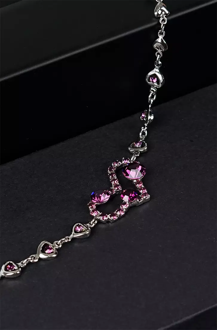 Genuine Love Heart Shape Bracelet with Purple Austrian Element Crystals and CZ Beads