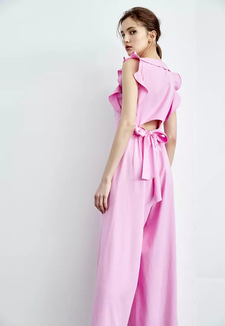Pink Ruffle Detail Jumpsuit