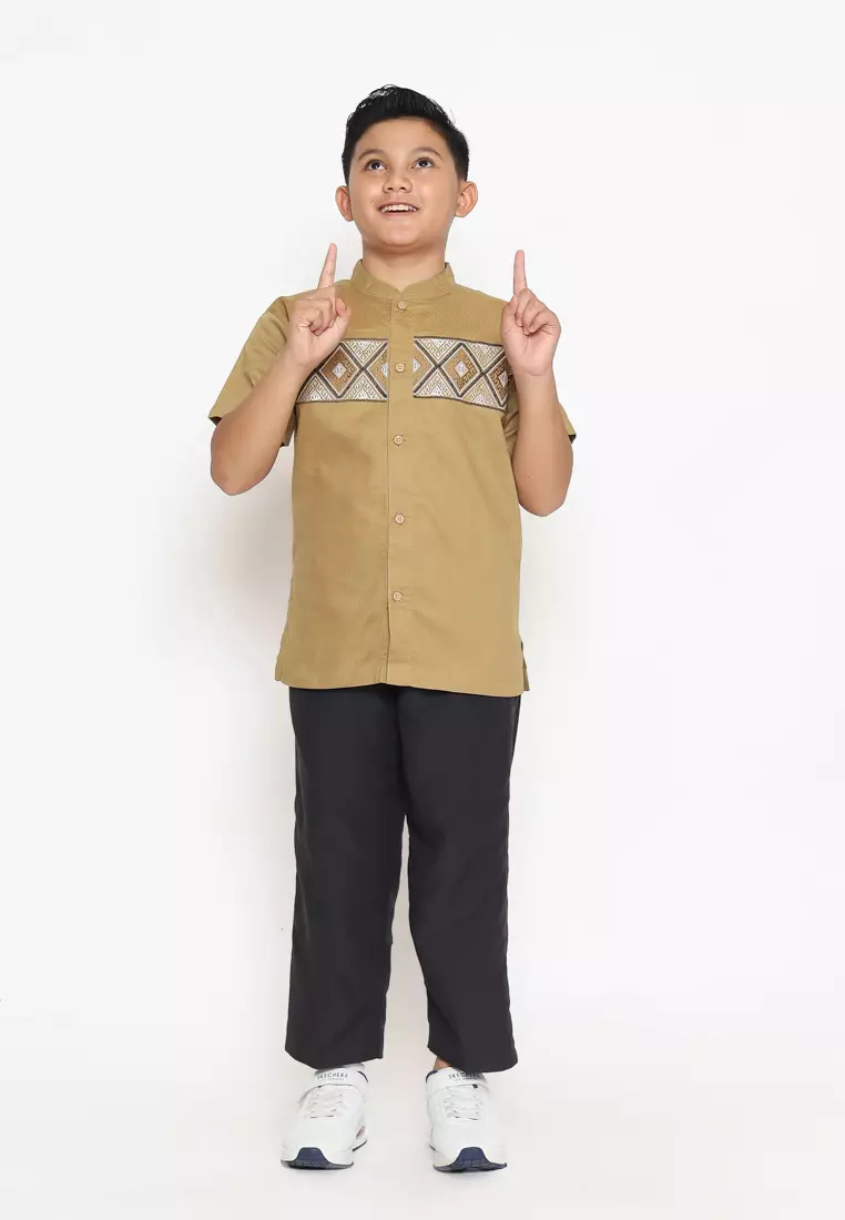 Baju Koko Set Anak Laki Bordir Wajik Brown - GENUINE