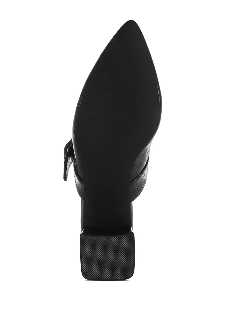 Croco Buckle Strap Detail Mules In Black