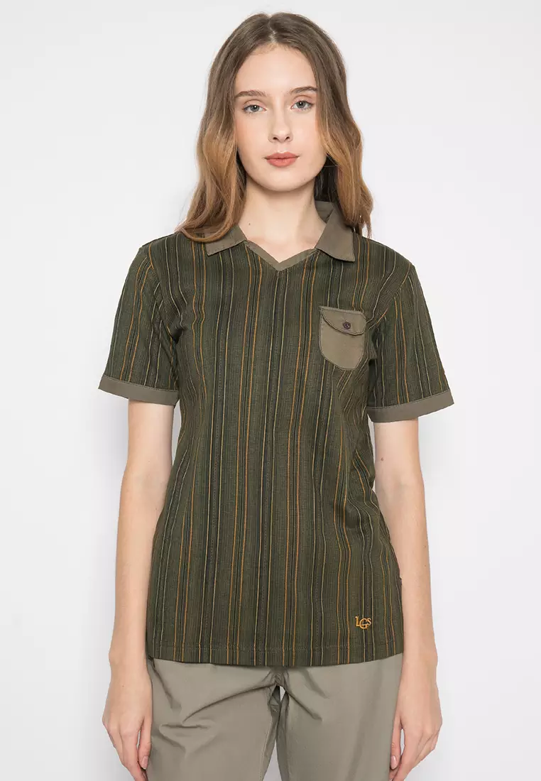 LGS - Kaos Wanita Motif Garis-Garis Warna Coklat LLTS.520.HD001.033.7C