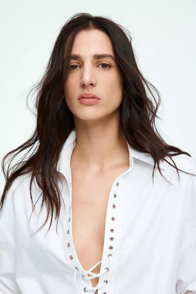 Lacing-front cotton shirt