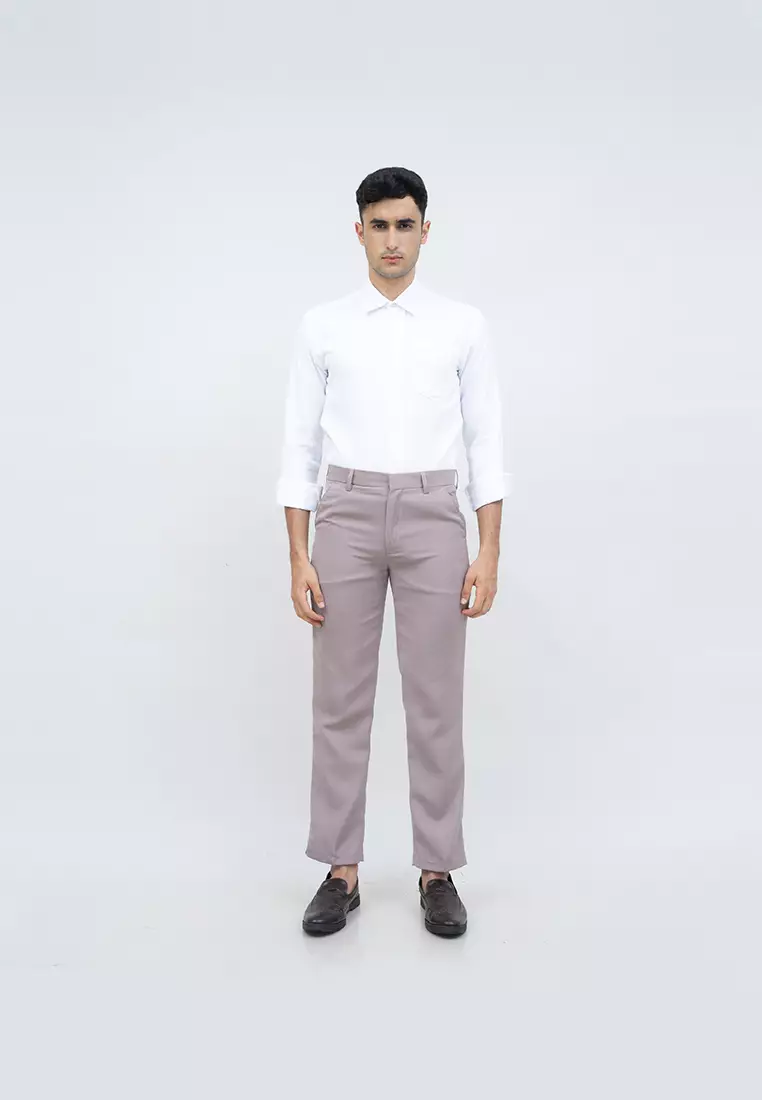 Celana bahan kerja reguler panjang formal lurus (BUKAN SLIM FIT) krim