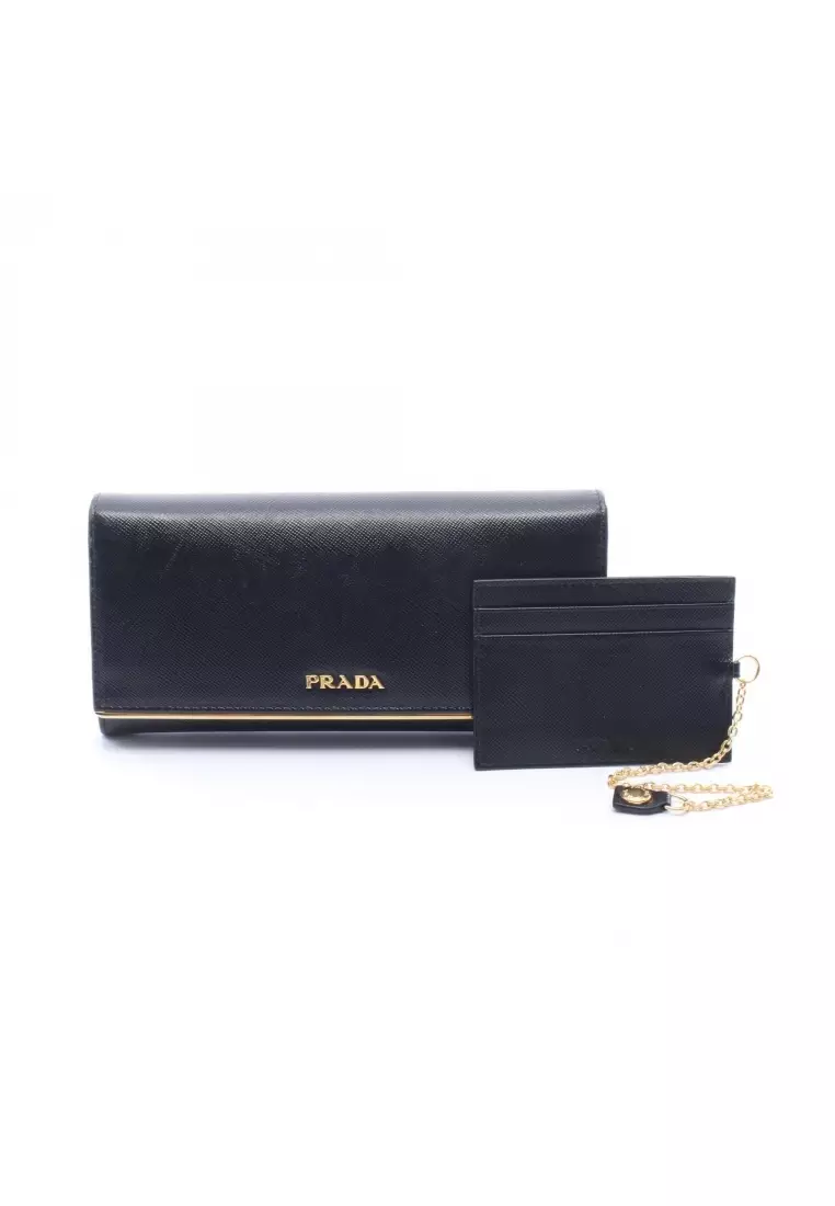 Pre-Loved Prada Bi-fold Long Wallet Saffiano leather black