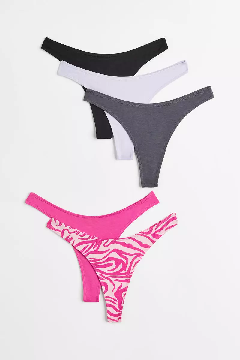 H&M - 3-pack stretch satin thong briefs - Pink Bright