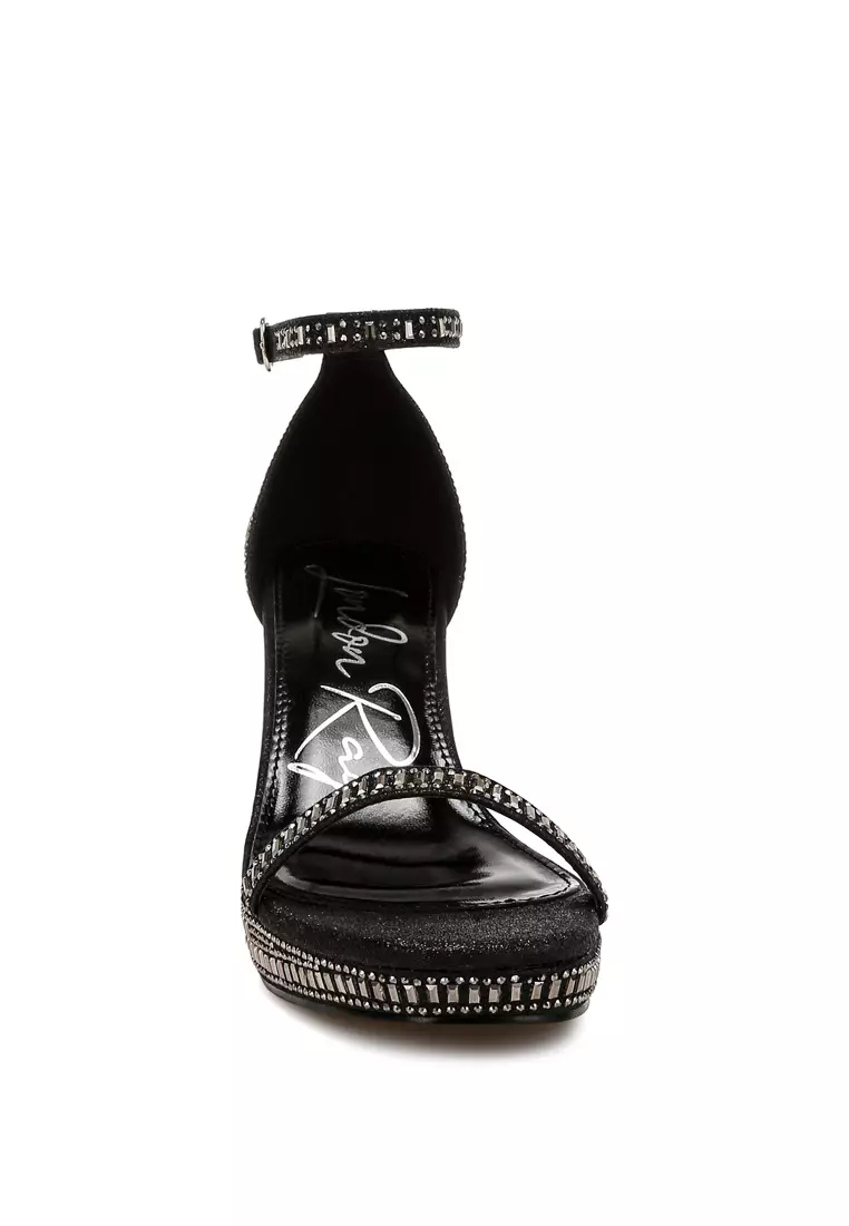 Sandal Blok Berhias Berlian Imitasi Warna Hitam