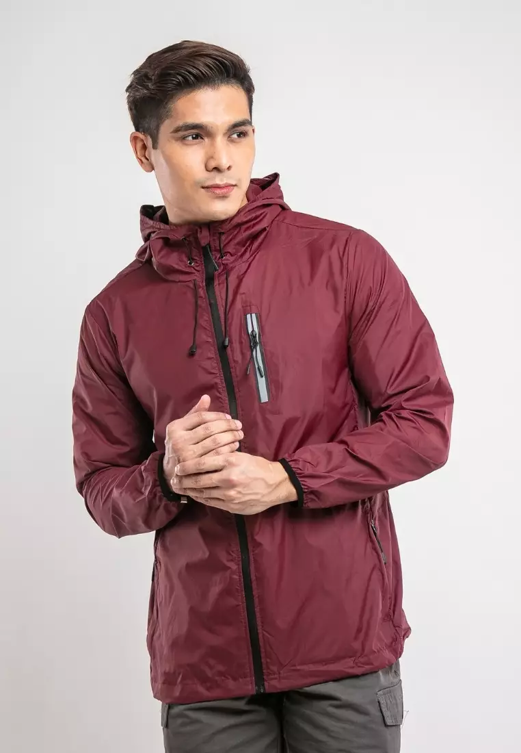 Forest Plus Size Windbreaker Water Repellent Jacket - 30389-56Maroon