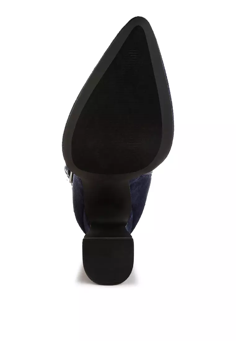 Sepatu bot bertali detail tali kekang warna biru tua