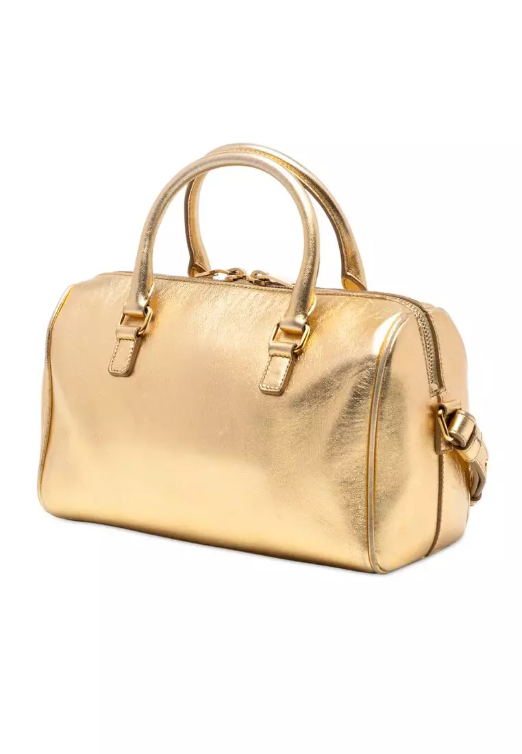 Pre-Loved Saint Laurent Baby Metallic Leather Classic Duffle Satchel