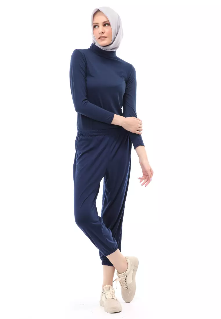 Nabila Legging Karet Muslimah Polos Bawahan Wanita Regular Fit - Biru Dongker