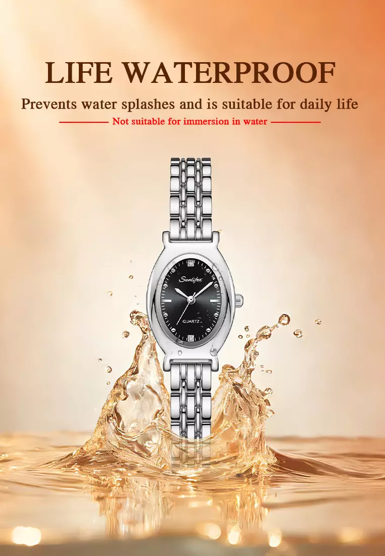 Jam Tangan Wanita Original Oval Korea Elegan Vintage Kuarsa Tali Alloy Jam Tangan CewekA008 silver black