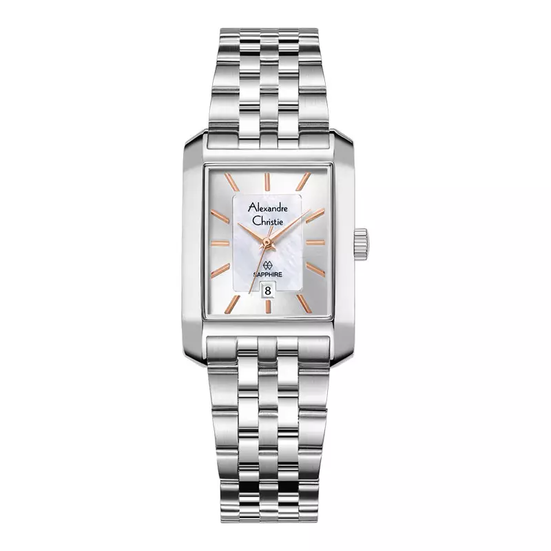 Jam Tangan Wanita Alexandre Christie AC 8706 LD BSSMSRG Ladies Sapphire Silver MOP Dial Stainless Steel Strap
