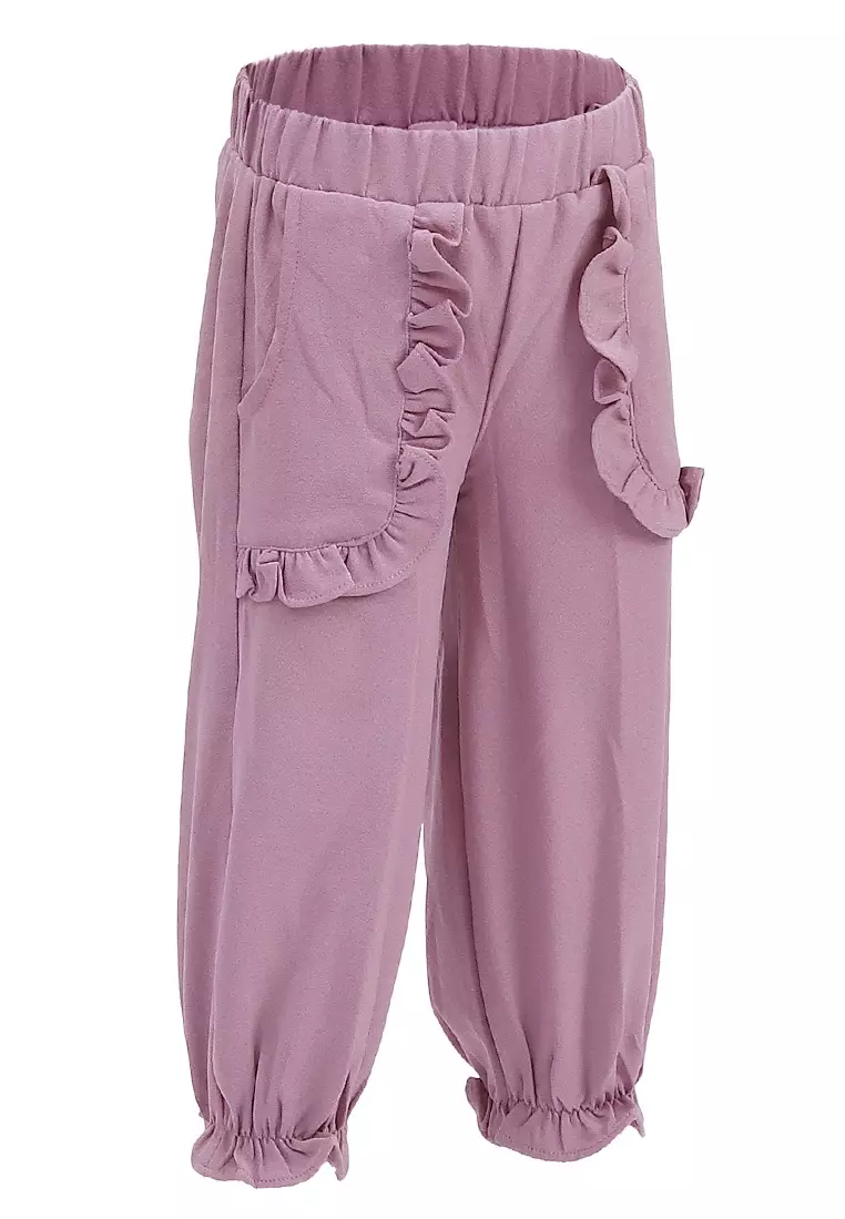Yocelyn Celana Panjang Anak Perempuan Variasi Saku Pants Kids Daily Motif Polos Material Crepe ORIGINAL - Rose