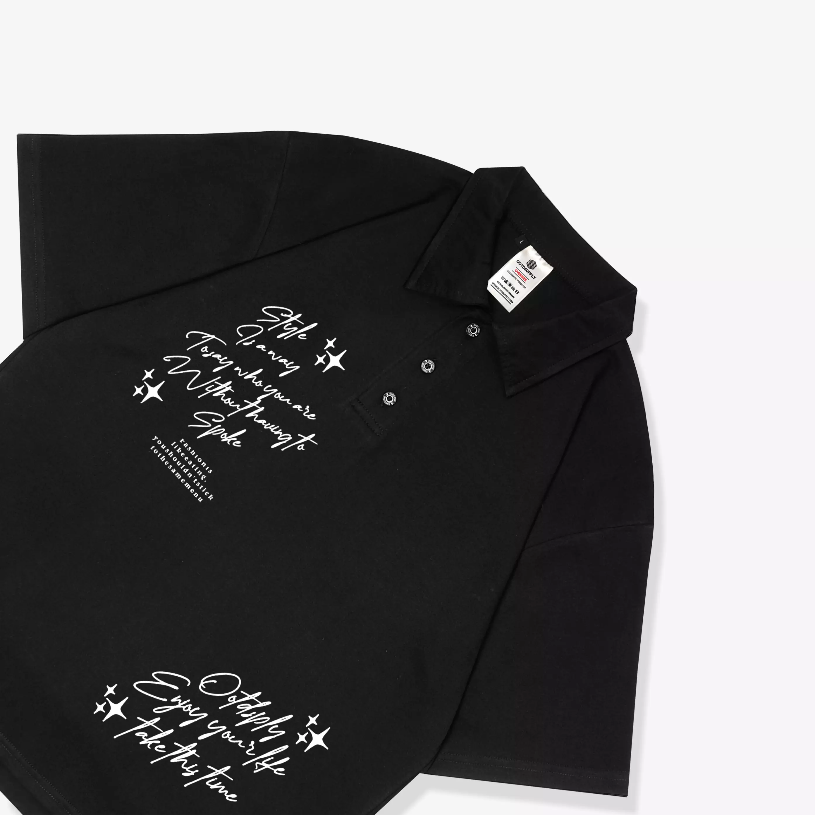 OOTDSUPPLY Oversize Polo Shirt Take This Time Black l Kaos Oversize Pria dan Wanita OVZ-PS004