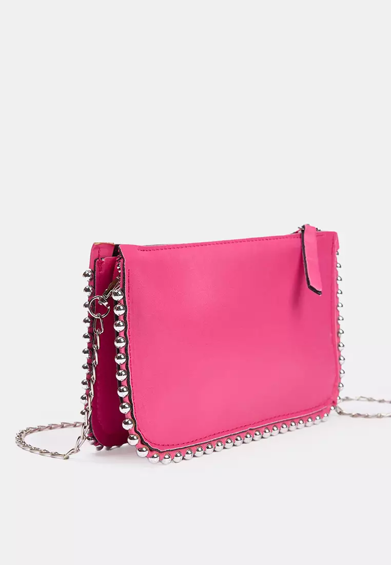 Fuchsia Studded Crossbody Women's Small Wallet Bag