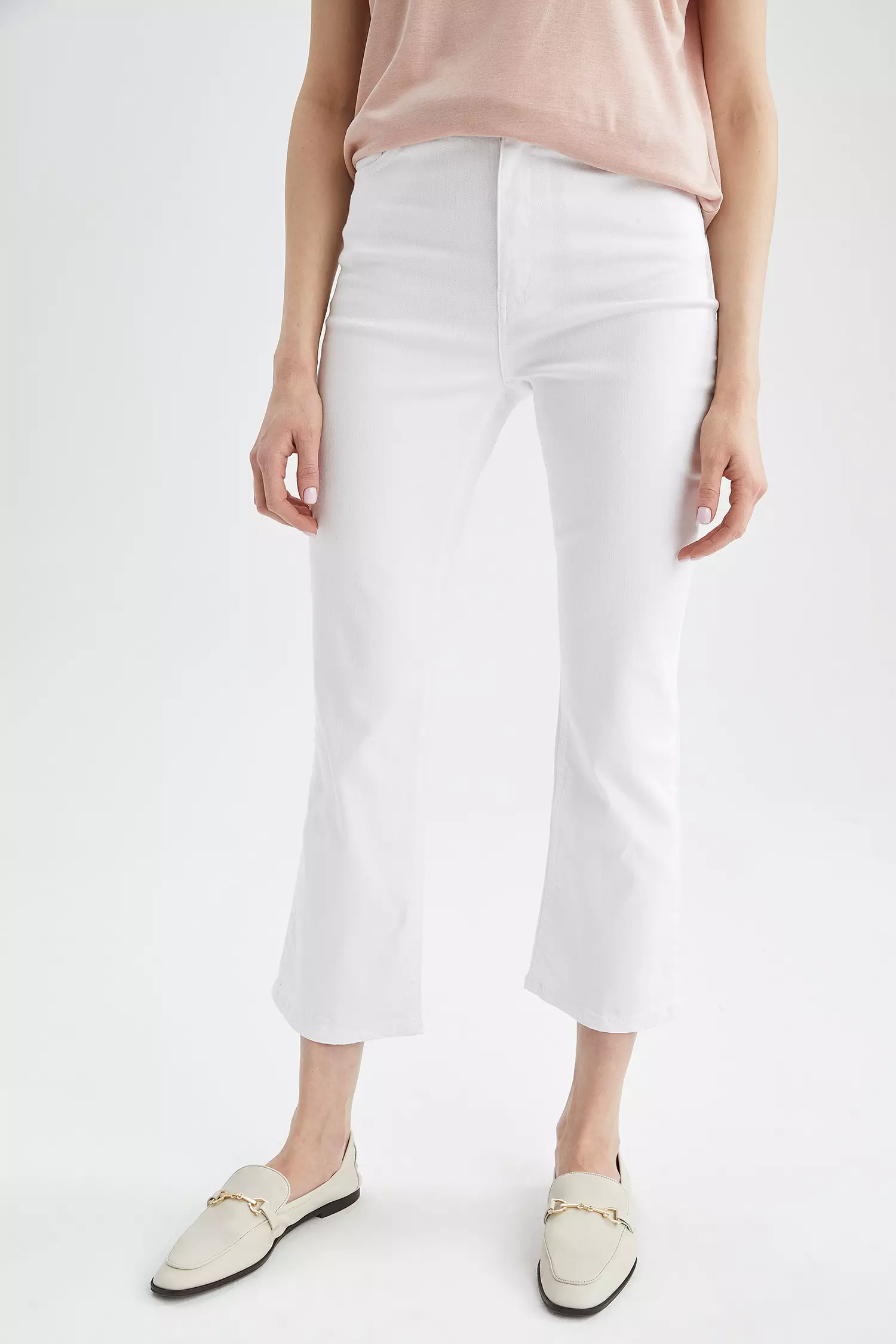 White cropped cheap flare pants