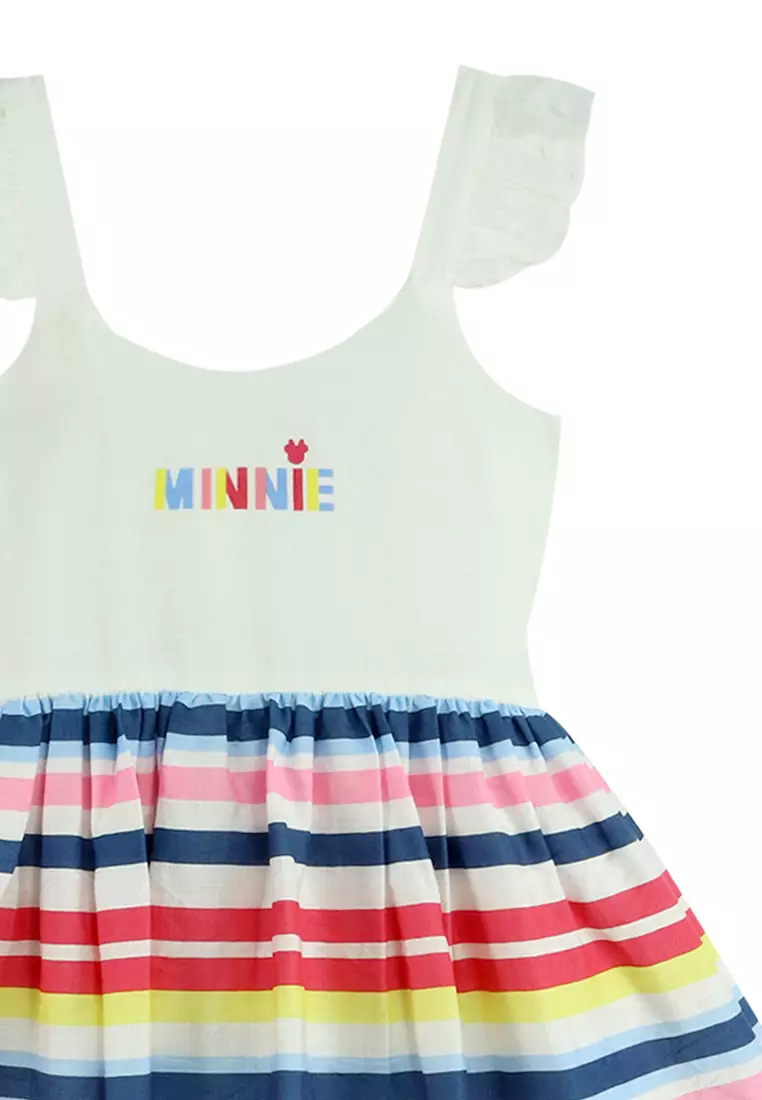 Toddler Girls Minnie Mouse Rainbow Striped Empire Dress with Angel Sleeves