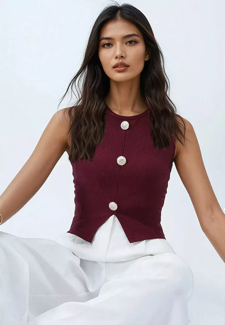 Buttons Detail Knitted Blouse
