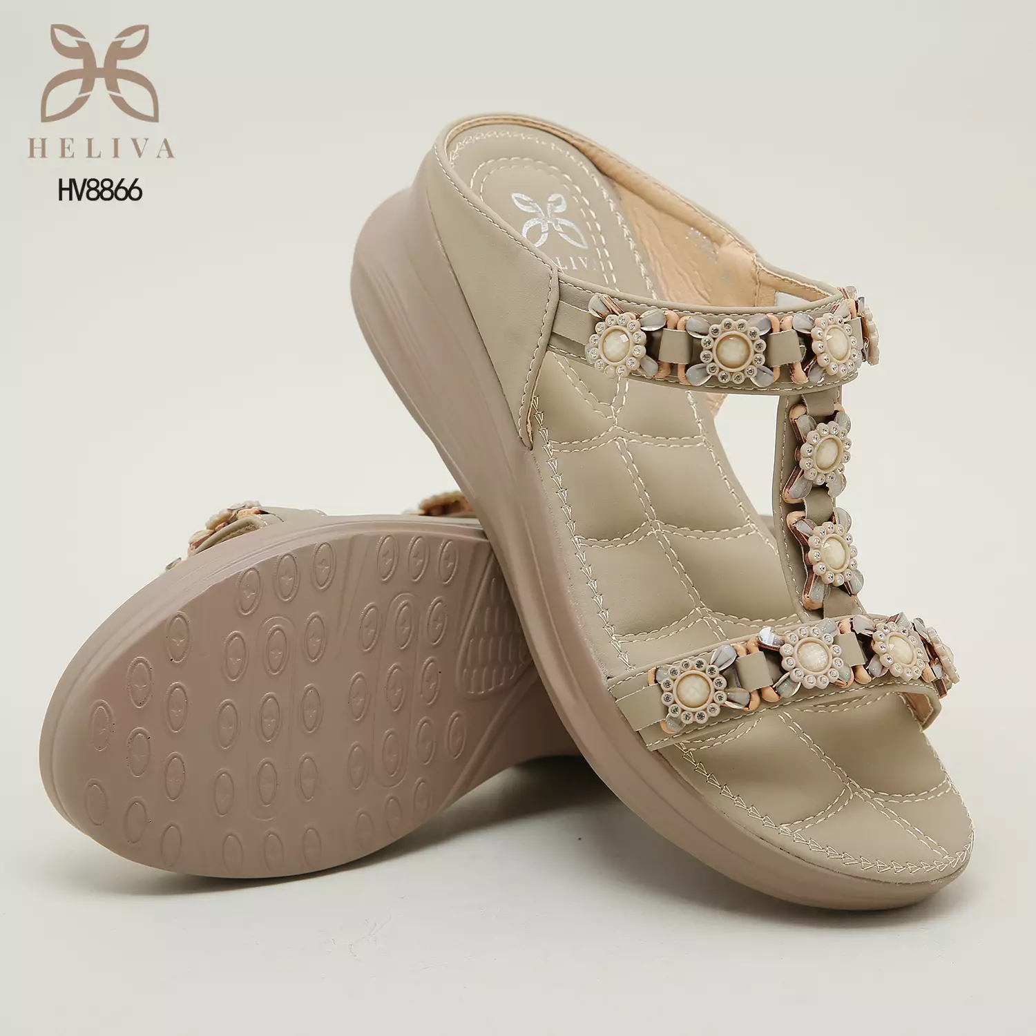 Heliva Denia Comfy Wedges Flower Beads Cute Looks