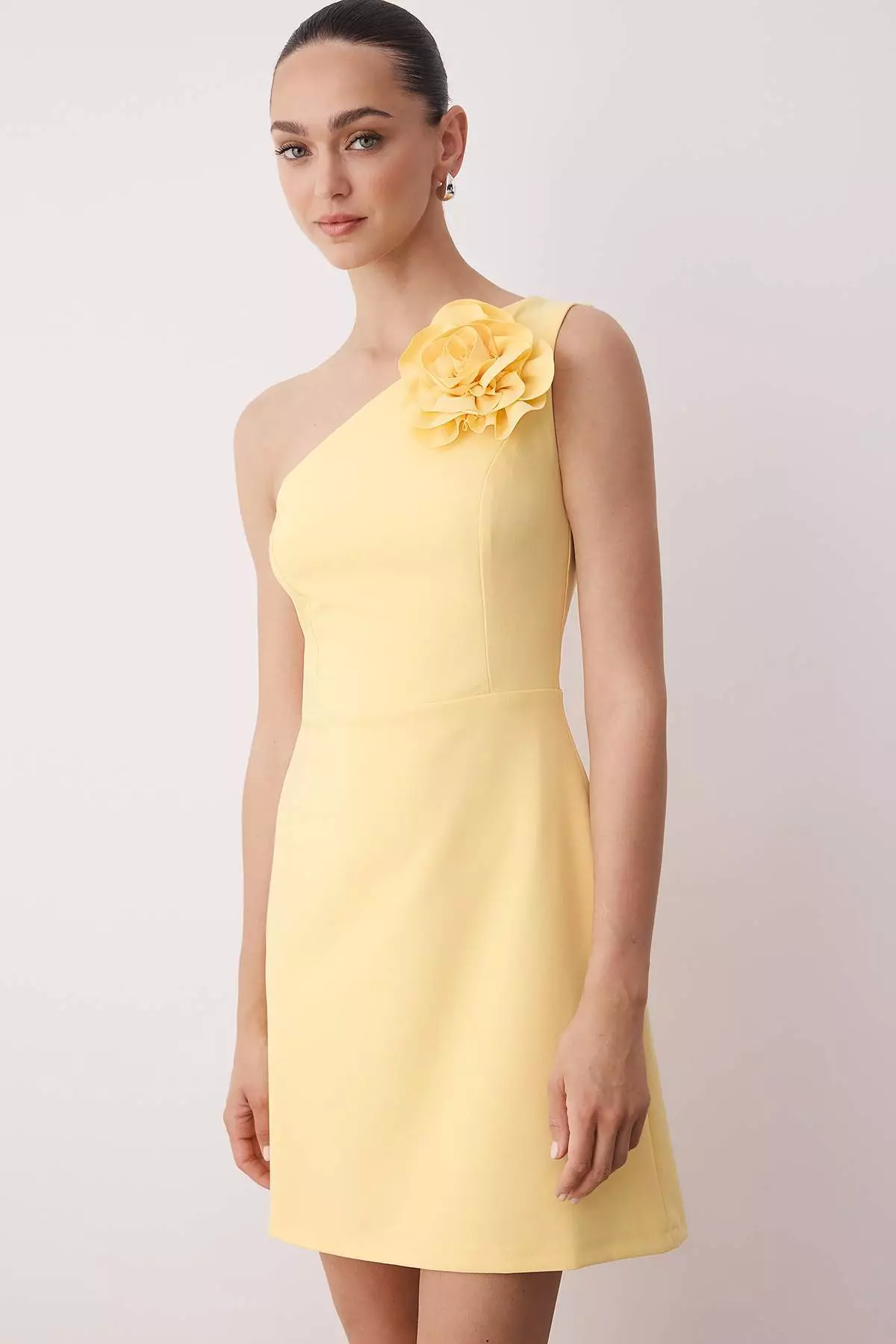 Yellow A-Line Detachable Accessory Detailed Woven Elegant Evening Prom Dress