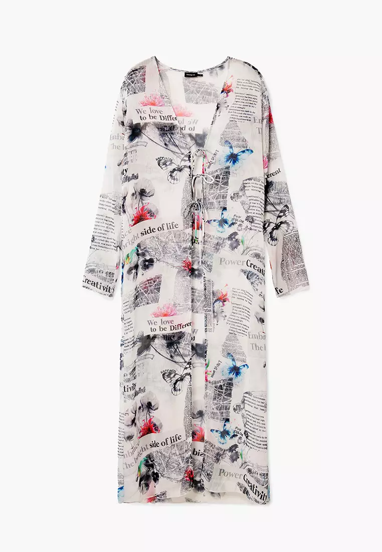 Desigual Woman Long blouse with newspaper print.